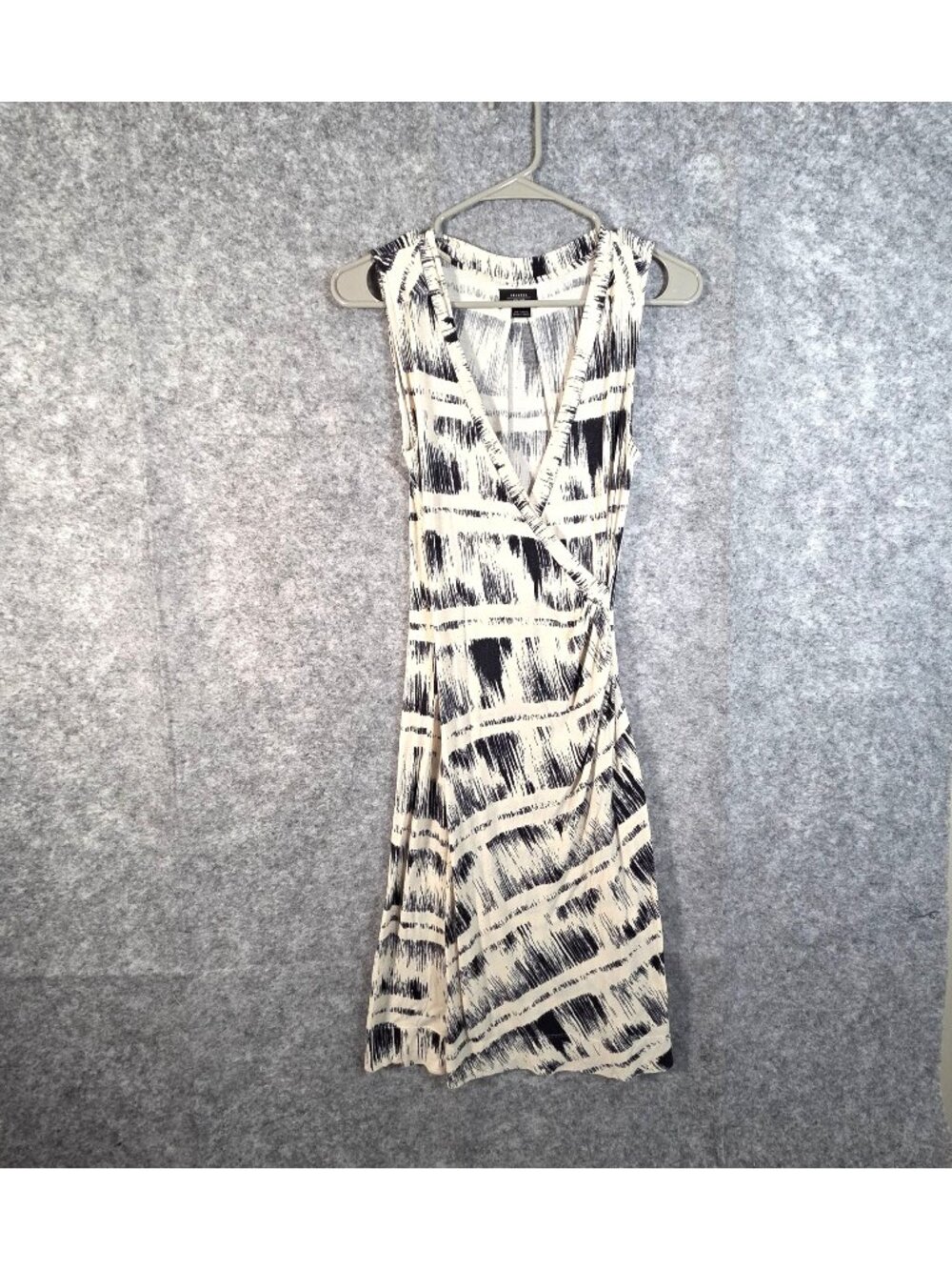 Deletta Wrap Dress Black White Abstract Print Midi Stretch Dress XS
